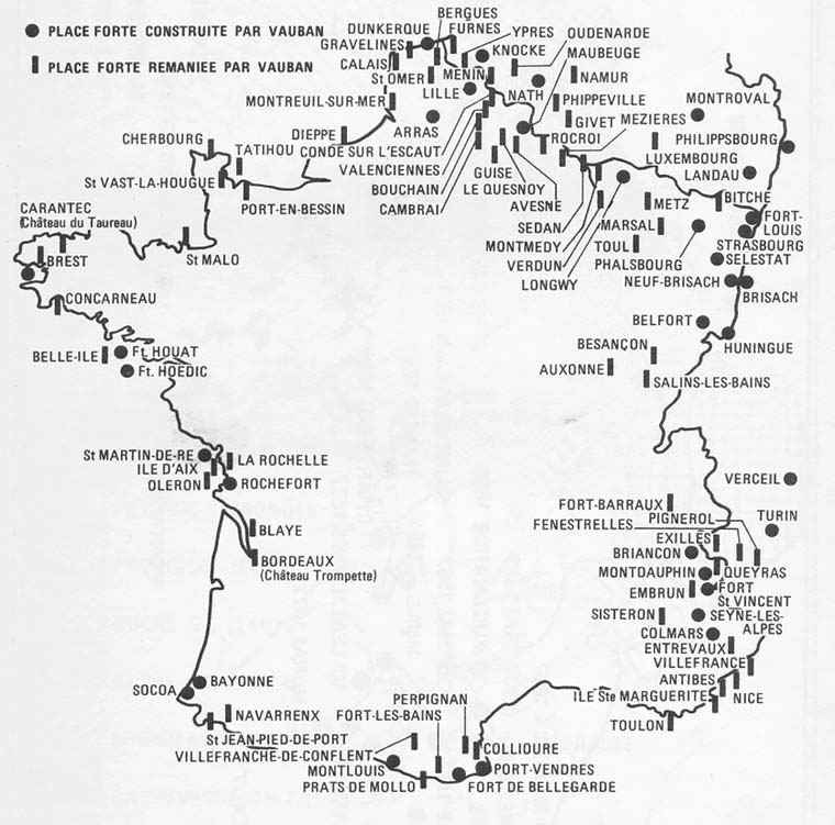carte de france des réalisations de Vauban